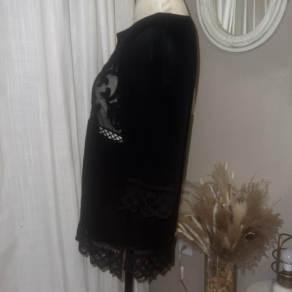 Pale Sky black lace & sheer floral blouse 3/4 length sleeve womens dress shirt S - Picture 5 of 10
